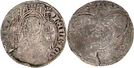 Limburg, Grafschaft
Heinrich, 1443-1486
Weisspfennig auf Pfälzer Schlag o.J. (nach 1454), Broich. Hüftbild des Hl. Petrus über Limburger Schild in g...