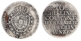 Mecklenburg-Schwerin
Friedrich, 1756-1785
16 Schillinge 1764. sehr schön, Prüfstelle am Rand. Kunzel 341.