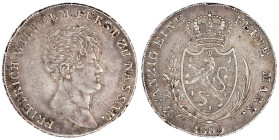 Nassau
Friedrich Wilhelm, 1788-1816
1/2 Konventionstaler 1809 L. Kleiner Kopf. sehr schön/vorzüglich, schöne Patina, selten. AKS 35. Jaeger 22.