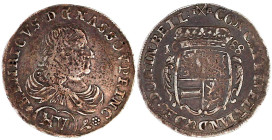 Nassau-Dillenburg
Heinrich, 1662-1701
XV Kreuzer 1688 IXA, Herborn. Brustb. n.r. darunter. Blume n.r./Wappen. Am Ende der Rs. Umschrift ein Doppelpu...