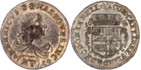 Nassau-Dillenburg
Heinrich, 1662-1701
XV Kreuzer 1688 IXA, Herborn. Brustb. n.r. darunter. Blume n.r./Wappen. Am Ende der Rs. Umschrift eine Raute. ...