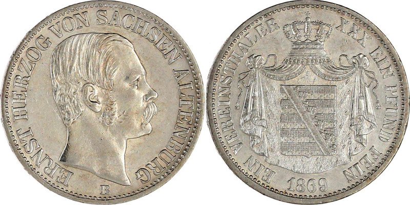 Sachsen-Altenburg
Ernst I., 1853-1908
Vereinstaler 1869 B. vorzüglich/Stempelg...