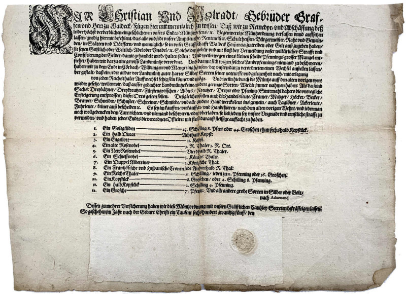 Waldeck
Christian und Wolrad IV., 1597-1638
Münz-Edikt 1625. Über die Umtausch...