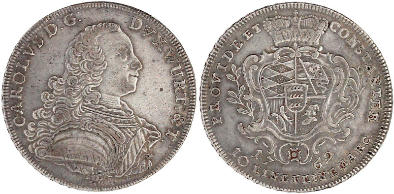 Württemberg
Karl Eugen, 1744-1793
Konventionstaler 1769, Stuttgart. 27,84 g. s...