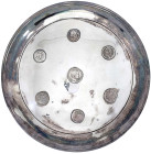 -1
Silbertablett (ungepunzt) mit 7 eingearbeiteten Münzen: Preussen Doppeltaler 1841, Taler 1815, Krönungstaler 1861, Siegestaler 1871, Frankfurt Tal...