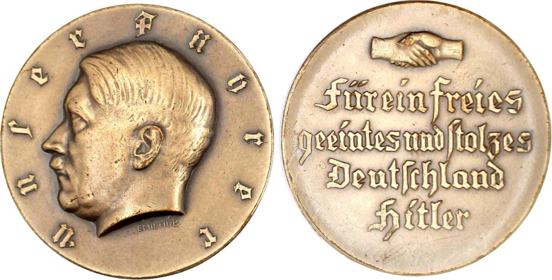 Drittes Reich
Bronzemedaille o.J. (1933) von Emil Hub. Kopf Hitler l./Handschla...