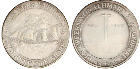 Schifffahrt
Silbermedaille 1932. Volksspende Niobe, den Opfern von Fehmarn zum Gedenken. Segelschiff/Kreuz. 36 mm, 21,94 g. Stempelglanz, mattiert