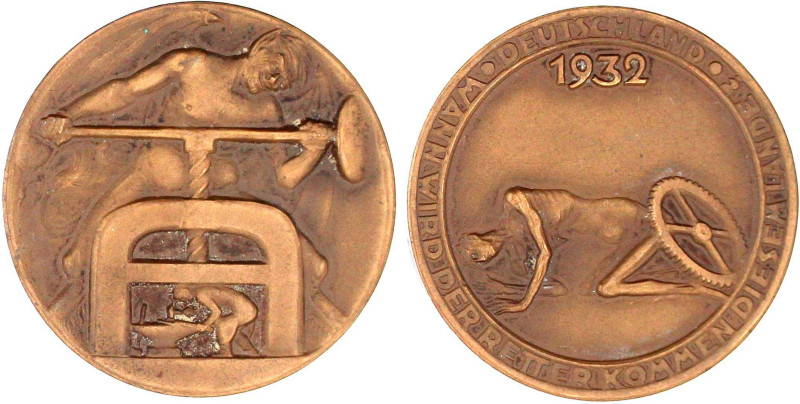 Weimarer Republik
Bronzemedaille "Deutsche Not" 1932. In der Schraubzwinge des ...