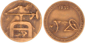 Weimarer Republik
Bronzemedaille "Deutsche Not" 1932. In der Schraubzwinge des Teufels/Ruf nach "dem Retter". 40,4 mm. vorzüglich, mattiert, selten