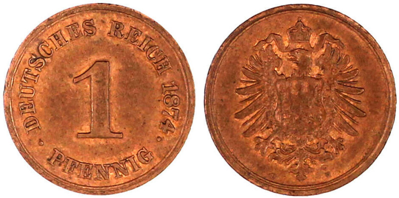 1 Pfennig kleiner Adler, Kupfer 1873-1889
1874 H. gutes vorzüglich, fein zaponi...