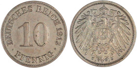 10 Pfennig großer Adler, Kupfer/Nickel 1890-1916
1913 A. Polierte Platte. Jaeger 13.