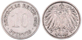 10 Pfennig großer Adler, Kupfer/Nickel 1890-1916
1915 G. sehr schön/vorzüglich, selten. Jaeger 13.