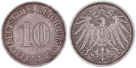 10 Pfennig großer Adler, Kupfer/Nickel 1890-1916
1915 G. sehr schön/vorzüglich, selten. Jaeger 13.