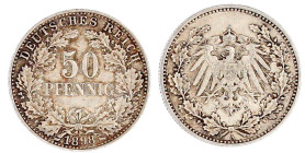 50 Pfennig gr. Adler Eichenzweige Silb. 1896-1903
1898 A. vorzüglich, kl. Kratzer, schöne Patina. Jaeger 15.