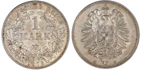 1 Mark kleiner Adler, Silber 1873-1887
1873 D. vorzüglich/Stempelglanz. Jaeger 9.