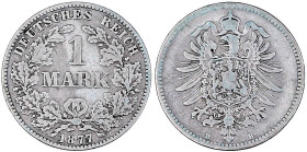 1 Mark kleiner Adler, Silber 1873-1887
1877 B. schön/sehr schön, selten. Jaeger 9.