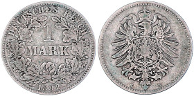 1 Mark kleiner Adler, Silber 1873-1887
1882 H. schön/sehr schön, selten. Jaeger 9.