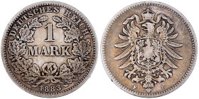 1 Mark kleiner Adler, Silber 1873-1887
1883 F. schön/sehr schön, selten. Jaeger 9.