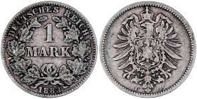 1 Mark kleiner Adler, Silber 1873-1887
1883 J. fast sehr schön, selten. Jaeger 9.