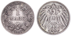 1 Mark großer Adler, Silber 1891-1916
1891 D. sehr schön, sehr selten. Jaeger 17.