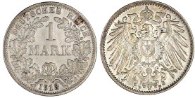 1 Mark großer Adler, Silber 1891-1916
1913 F. fast Stempelglanz. Jaeger 17.