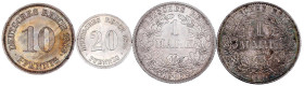 Lots
4 Münzen in Top-Erhaltung: 10 Pfennig 1909 J, 20 Pfennig 1875 J, 1 Mark 1906 F, 1907 G. vorzüglich/Stempelglanz und besser