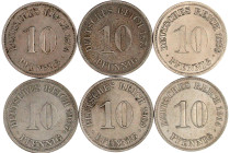 Lots
6 X 10 Pfennig: 1874 A, 1875 E, 1899 G, 1907 G, 1909 A und 1914 A. sehr schön bis gutes vorzüglich. Jaeger 4/13.