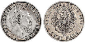 Anhalt
Friedrich I., 1871-1904
2 Mark 1876 A. gutes sehr schön. Jaeger 19.