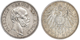 Anhalt
Friedrich I., 1871-1904
2 Mark 1896 A. vorzüglich, etwas berieben. Jaeger 20.