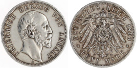 Anhalt
Friedrich I., 1871-1904
5 Mark 1896 A. vorzüglich aus Erstabschlag. Jaeger 21.