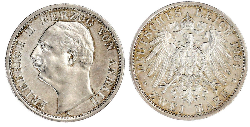 Anhalt
Friedrich II., 1904-1918
2 Mark 1904 A. Regierungsantritt. gutes vorzüg...