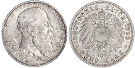 Baden
Friedrich I., 1856-1907
5 Mark 1902. 50 jähriges Regierungsjubiläum. vorzüglich/Stempelglanz, Vs. etwas berieben. Jaeger 31.