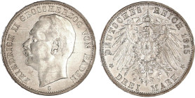 Baden
Friedrich II., 1907-1918
3 Mark 1915 G. Seltenes Jahr. vorzüglich. Jaeger 39.