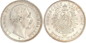 Bayern
Ludwig II., 1864-1886
2 Mark 1876 D. fast Stempelglanz, Prachtexemplar. Jaeger 41.