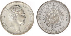 Bayern
Ludwig II., 1864-1886
2 Mark 1876 D. vorzüglich/Stempelglanz. Jaeger 41.