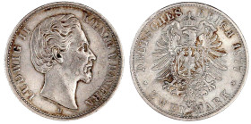 Bayern
Ludwig II., 1864-1886
2 Mark 1877 D. sehr schön/vorzüglich. Jaeger 41.