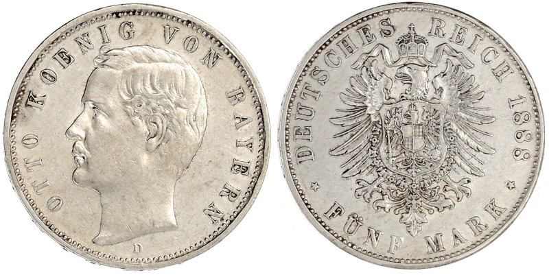 Bayern
Otto, 1886-1913
5 Mark 1888 D. vorzüglich. Jaeger 44.