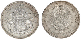 Hamburg
2 Mark 1876 J. vorzüglich/Stempelglanz. Jaeger 61.