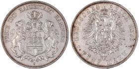 Hamburg
5 Mark 1876 J. sehr schön. Jaeger 62.