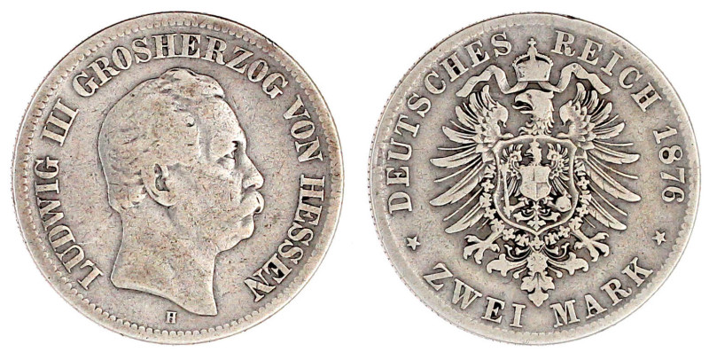 Hessen
Ludwig III., 1848-1877
2 Mark 1876 H. schön/sehr schön. Jaeger 66.