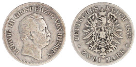 Hessen
Ludwig III., 1848-1877
2 Mark 1876 H. schön/sehr schön. Jaeger 66.