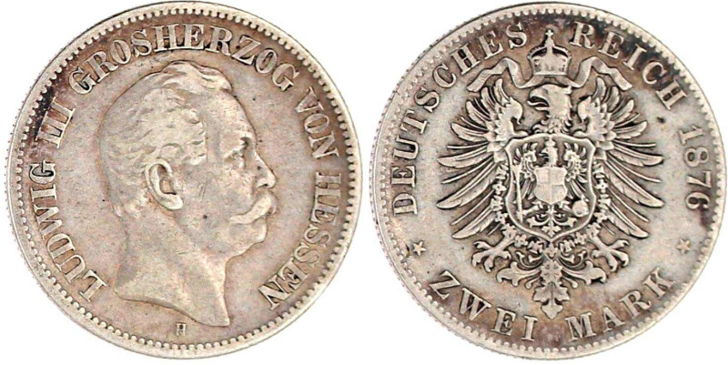 Hessen
Ludwig III., 1848-1877
2 Mark 1876 H. schön/sehr schön. Jaeger 66.