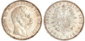 Hessen
Ludwig III., 1848-1877
5 Mark 1876 H. vorzüglich, kl. Kratzer. Jaeger 67.