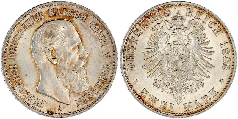 Preußen
Friedrich III., 1888
2 Mark 1888 A. fast Stempelglanz. Jaeger 98.