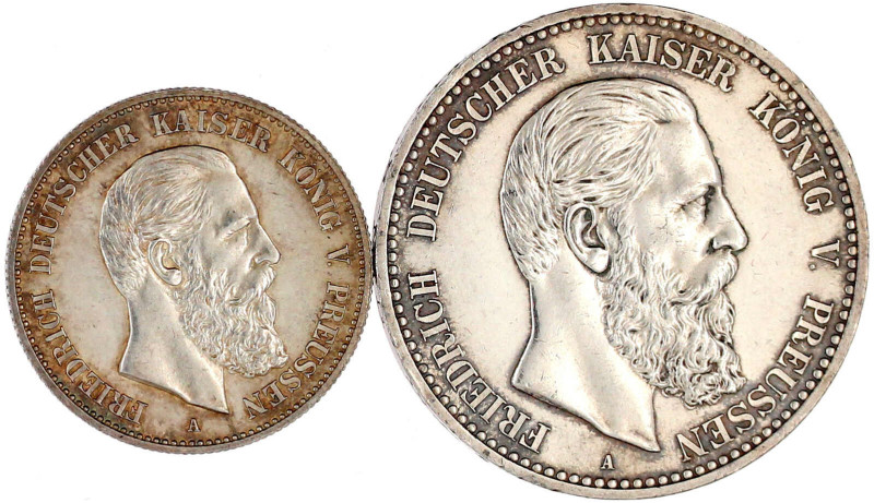 Preußen
Friedrich III., 1888
2 und 5 Mark 1888 A. beide fast Stempelglanz. Jae...