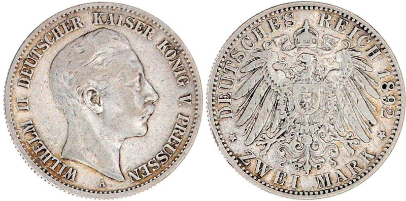 Preußen
Wilhelm II., 1888-1918
2 Mark 1892 A. Seltenes Jahr. sehr schön. Jaege...