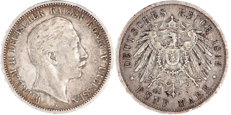 Preußen
Wilhelm II., 1888-1918
5 Mark 1896 A. Seltener Jahrgang. sehr schön, k...