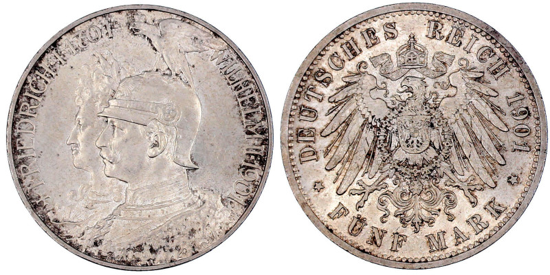 Preußen
Wilhelm II., 1888-1918
5 Mark 1901. 200 Jahrfeier. prägefrisch/fast St...