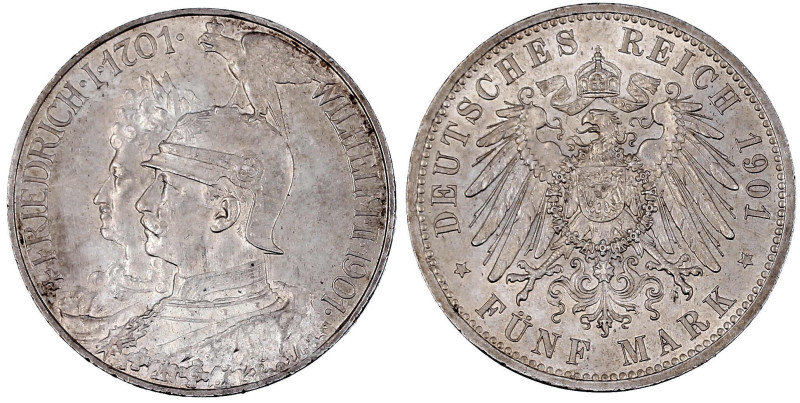 Preußen
Wilhelm II., 1888-1918
5 Mark 1901. 200 Jahrfeier. prägefrisch/fast St...