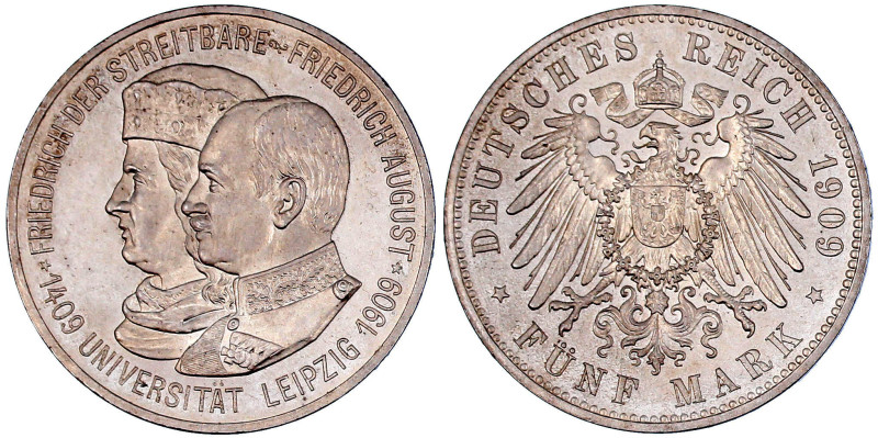 Sachsen
Friedrich August III., 1904-1918
5 Mark 1909, Universität Leipzig. vor...